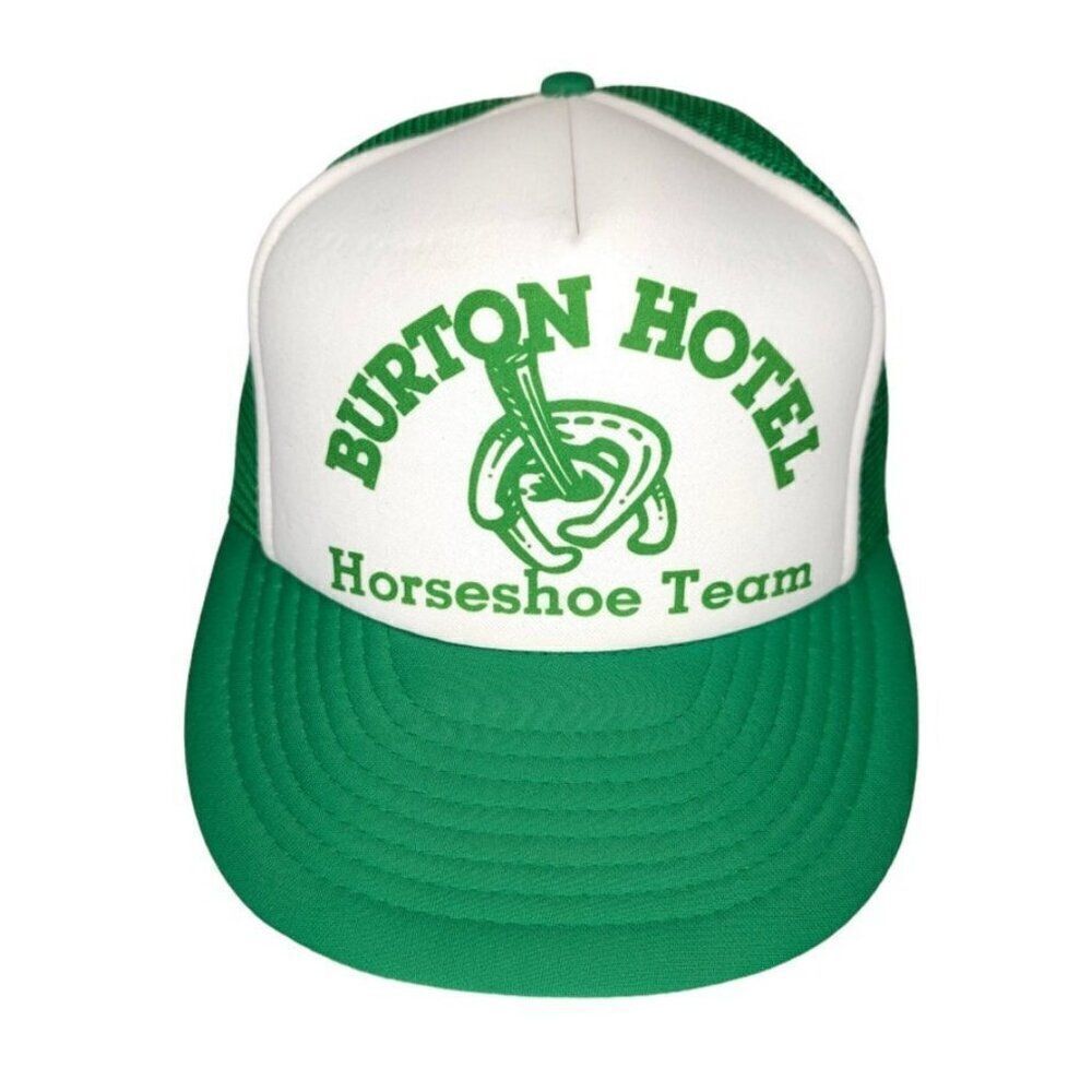 Vintage Burton Hotel Trucker Hat Mens One Size Green Horseshoe Team Snapback Cap